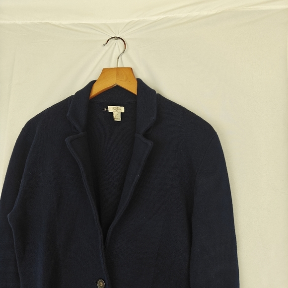 J. Crew Sweater Button Up Blazer In Navy Blue Cotton Size XS Women's - Picture 4 of 9